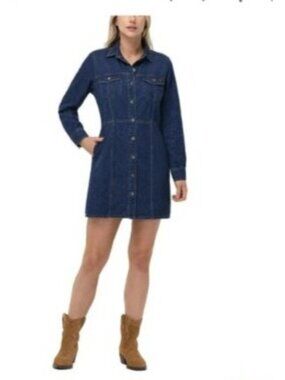 FRYE Womens Button-Front Denim Shirt Dress size XL Blue Long Sleeve  Cotton